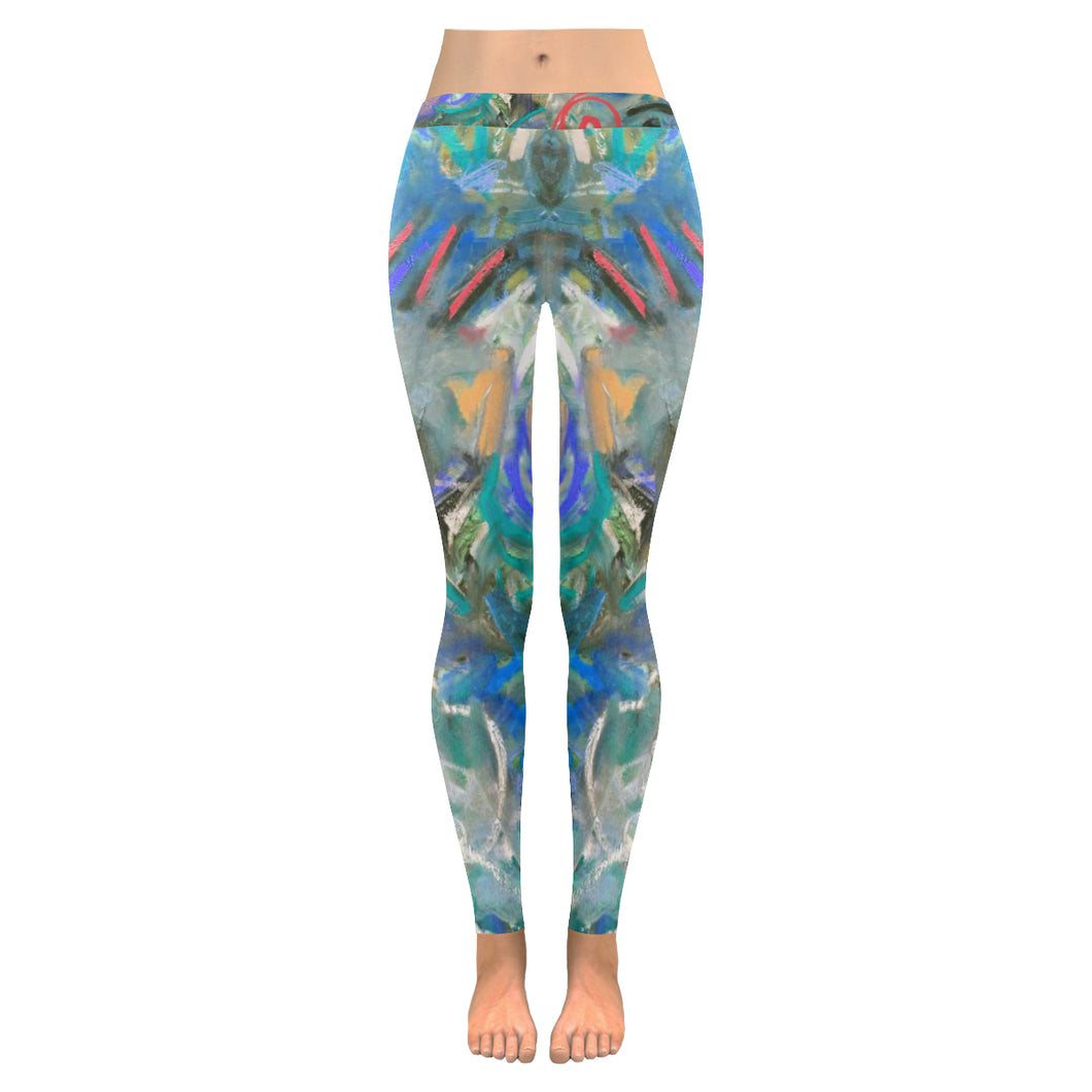 Graffiti Abstract Blue Low Rise Leggings (Invisible Stitch) (Model L05)