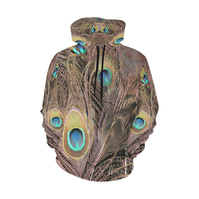 Peacock Feathers All Over Print Hoodie for Women (USA Size) (Model H13)