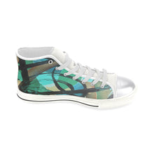 Load image into Gallery viewer, Abstract Circles Black and Teal Women&#39;s Classic High Top Canvas Shoes (Model 017)