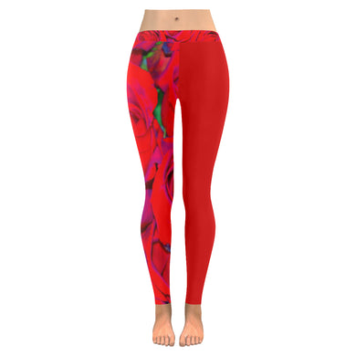 Rose Bouquet Flower Red Low Rise Leggings (Invisible Stitch) (Model L05)