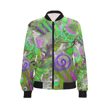 Load image into Gallery viewer, Graffiti Abstract Green All Over Print Bomber Jacket for Women (Model H36)