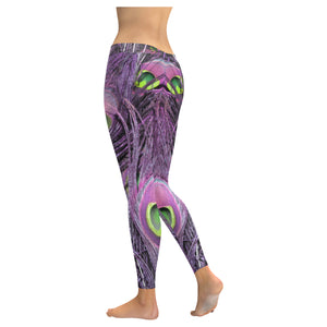 Peacock Feathers Purple Low Rise Leggings (Invisible Stitch) (Model L05)