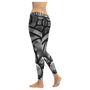 Stained Glass Black and White Low Rise Leggings (Invisible Stitch) (Model L05)