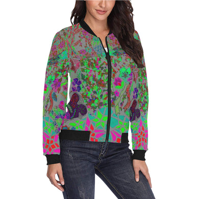 Holiday Paisley Aqua All Over Print Bomber Jacket for Women (Model H36)