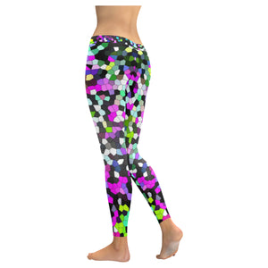 Holiday Paisley Purple Mosaic Low Rise Leggings (Invisible Stitch) (Model L05)