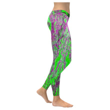 Load image into Gallery viewer, Marbled Abstract Green and Purple Low Rise Leggings (Invisible Stitch) (Model L05)