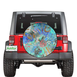 Graffiti Abstract Aqua 34 Inch Spare Tire Cover