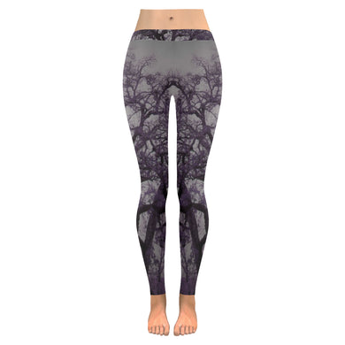 Spooky Tree Purple Low Rise Leggings (Invisible Stitch) (Model L05)