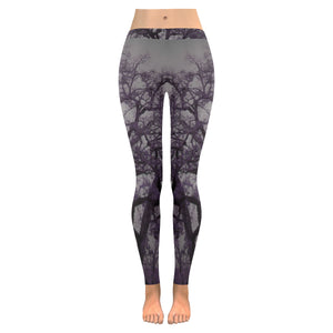 Spooky Tree Purple Low Rise Leggings (Invisible Stitch) (Model L05)