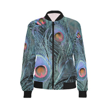 Load image into Gallery viewer, Peacock Feathers Blue All Over Print Bomber Jacket for Women (Model H36)