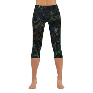Graffiti Abstract Glowing Low Rise Capri Leggings (Invisible Stitch) (Model L08)