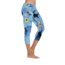 Load image into Gallery viewer, Forget Me Not Flower New Low Rise Capri Leggings (Flatlock Stitch) (Model L09)