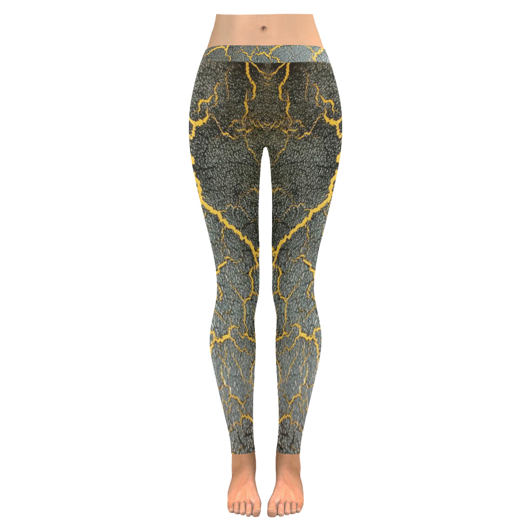 Crackling Yellow Low Rise Leggings (Invisible Stitch) (Model L05)