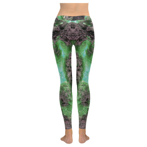 Molten Flames Green Low Rise Leggings (Invisible Stitch) (Model L05)