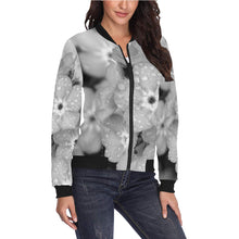 Load image into Gallery viewer, Forget Me Not Flower Black and White All Over Print Bomber Jacket for Women (Model H36)