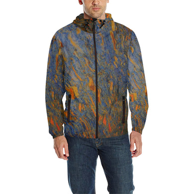 Marbled Abstract Orange All Over Print Quilted Windbreaker for Men (Model H35)