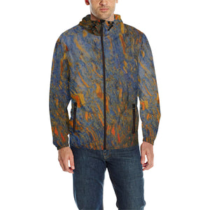 Marbled Abstract Orange All Over Print Quilted Windbreaker for Men (Model H35)