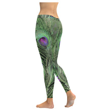 Load image into Gallery viewer, Peacock Feathers Green Low Rise Leggings (Invisible Stitch) (Model L05)