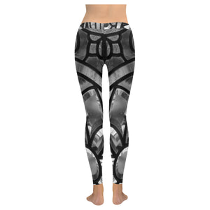 Stained Glass Black and White Low Rise Leggings (Invisible Stitch) (Model L05)