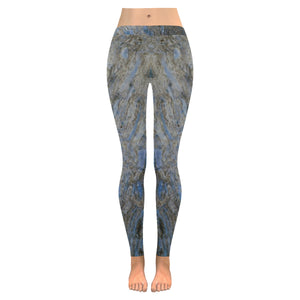Marbled Abstract Blue Low Rise Leggings (Invisible Stitch) (Model L05)