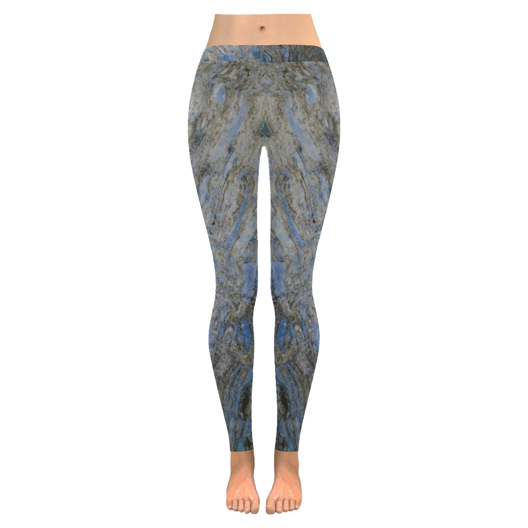 Marbled Abstract Blue Low Rise Leggings (Invisible Stitch) (Model L05)