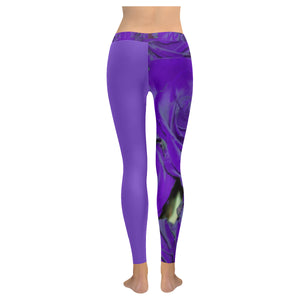 Rose Bouquet Flower Purple Low Rise Leggings (Invisible Stitch) (Model L05)