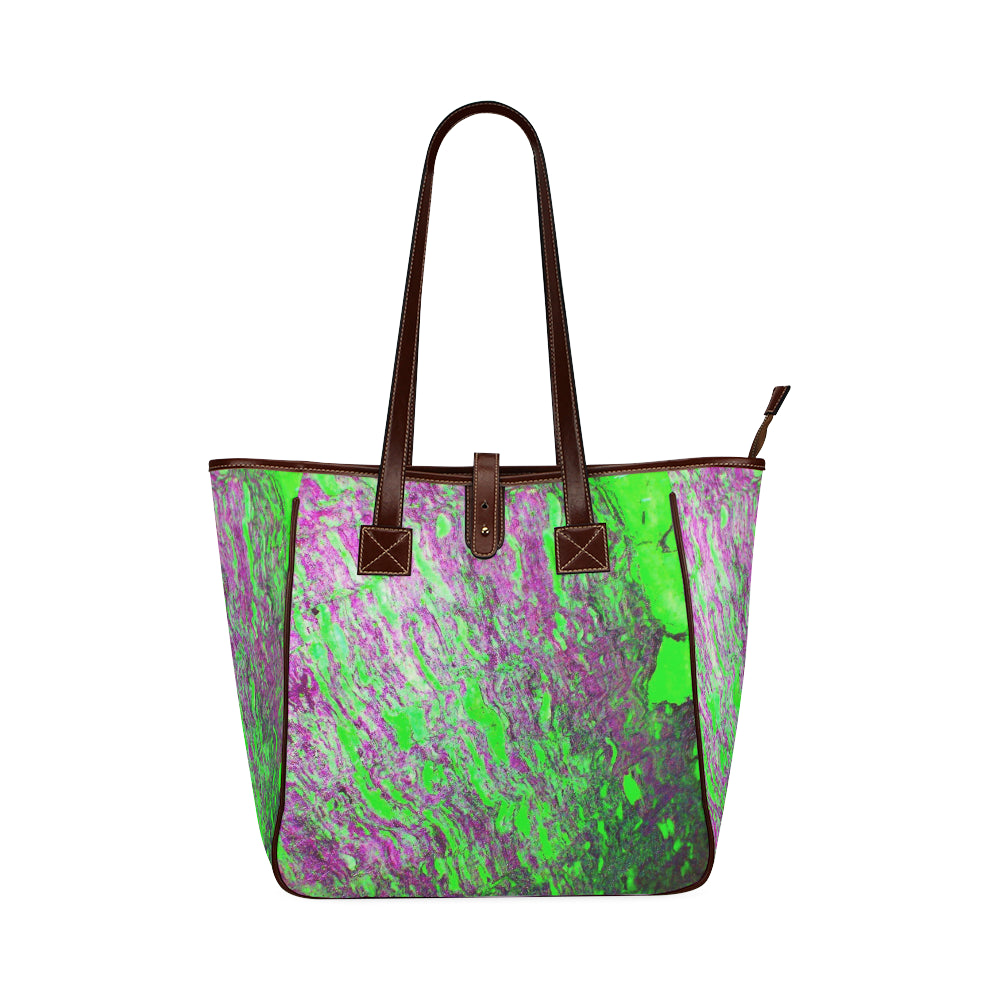 Marbled Abstract Green and Purple Classic Tote Bag (Model 1644)