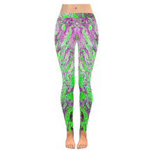 Load image into Gallery viewer, Marbled Abstract Green and Purple Low Rise Leggings (Invisible Stitch) (Model L05)