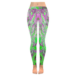 Marbled Abstract Green and Purple Low Rise Leggings (Invisible Stitch) (Model L05)