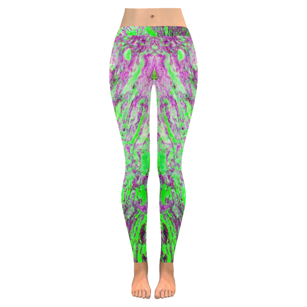 Marbled Abstract Green and Purple Low Rise Leggings (Invisible Stitch) (Model L05)