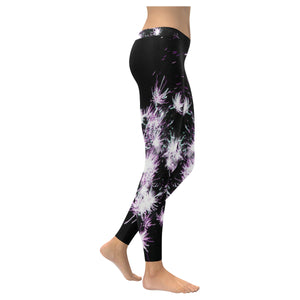 Fireworks Flowers Purple Low Rise Leggings (Invisible Stitch) (Model L05)