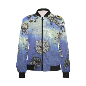 Patches of Moss Blue All Over Print Bomber Jacket for Women (Model H36)