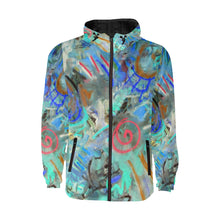 Load image into Gallery viewer, Graffiti Abstract Aqua All Over Print Quilted Windbreaker for Men (Model H35)