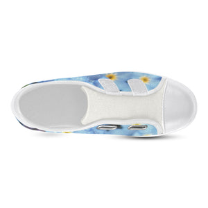 Forget Me Not Flower White Trim Velcro Canvas Kid's Shoes (Model 008)