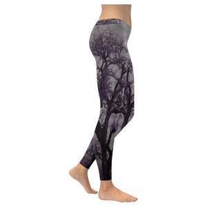 Spooky Tree Purple Low Rise Leggings (Invisible Stitch) (Model L05)