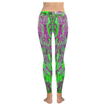 Load image into Gallery viewer, Marbled Abstract Green and Purple Low Rise Leggings (Invisible Stitch) (Model L05)