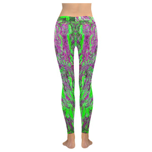 Marbled Abstract Green and Purple Low Rise Leggings (Invisible Stitch) (Model L05)