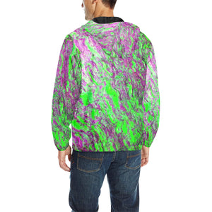 Marbled Abstract Green and Purple All Over Print Quilted Windbreaker for Men (Model H35)