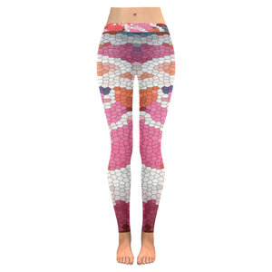 Abstract Circles Mosaic Low Rise Leggings (Invisible Stitch) (Model L05)