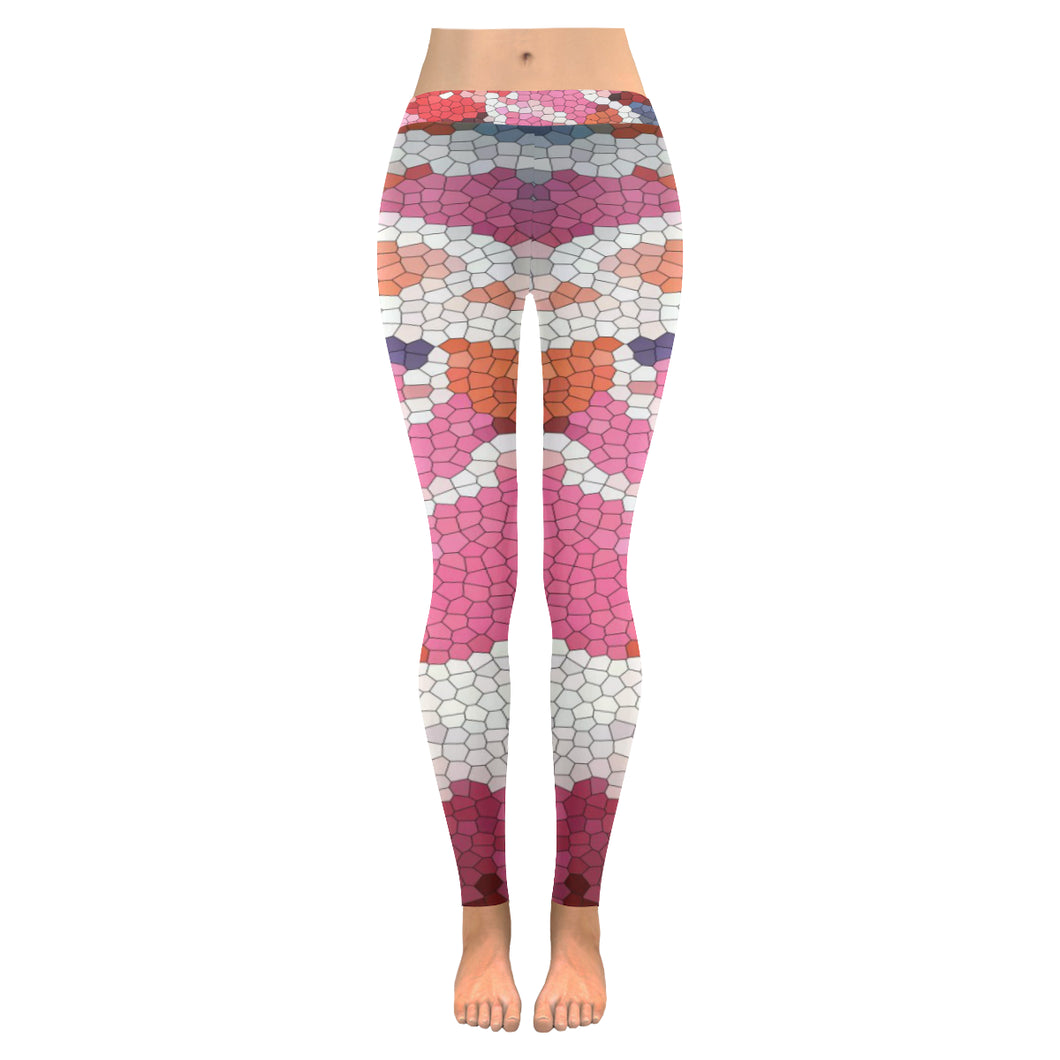 Abstract Circles Mosaic Low Rise Leggings (Invisible Stitch) (Model L05)