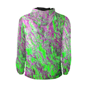 Marbled Abstract Green and Purple All Over Print Quilted Windbreaker for Men (Model H35)