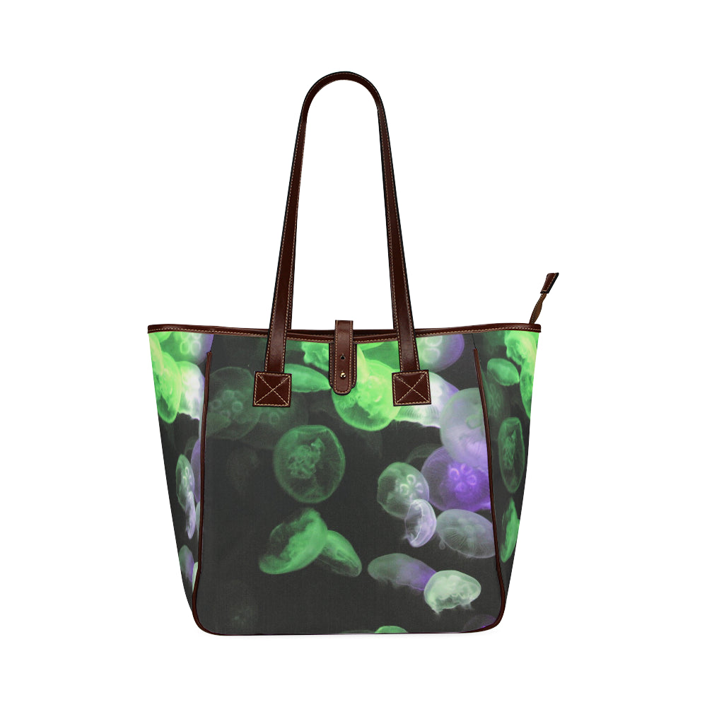 Jellyfish Green and Purple Classic Tote Bag (Model 1644)