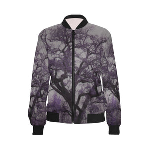 Spooky Tree Purple All Over Print Bomber Jacket for Women (Model H36)