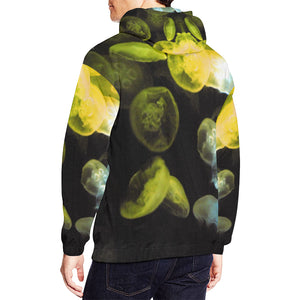 Jellyfish Yellow and Blue All Over Print Hoodie for Men/Large Size (USA Size) (Model H13)