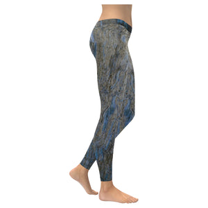 Marbled Abstract Blue Low Rise Leggings (Invisible Stitch) (Model L05)
