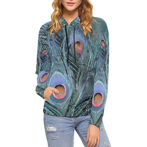 Peacock Feathers Blue All Over Print Hoodie for Women (USA Size) (Model H13)