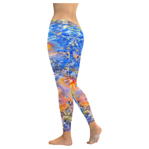 Jellyfish Blooms Orange Low Rise Leggings (Invisible Stitch) (Model L05)