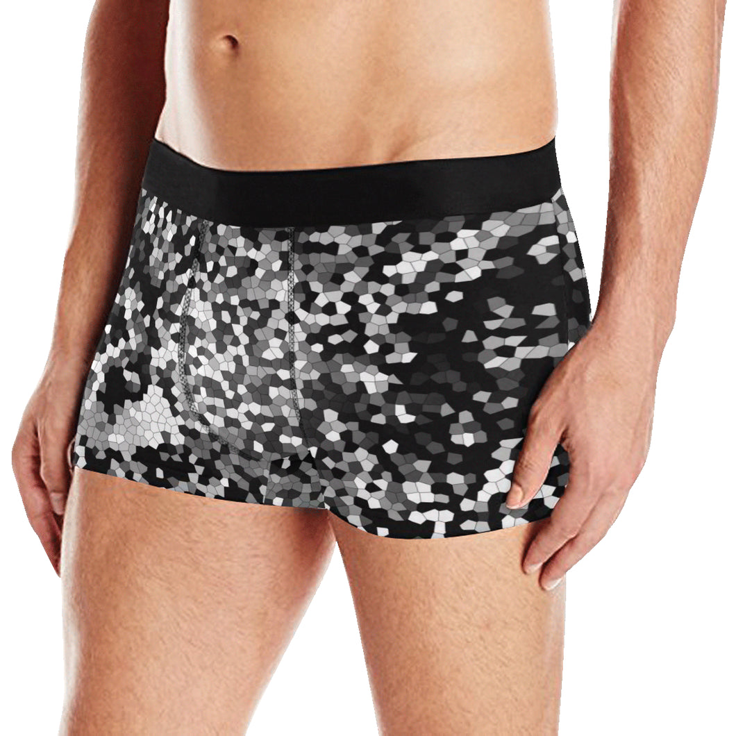 Holiday Paisley Black and White Mosaic Men's Boxer Briefs with Merged Design (Model  L10)