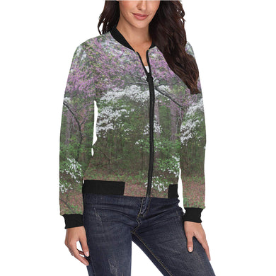 Arkansas Dogwood and Red Bud Flower All Over Print Bomber Jacket for Women (Model H36)