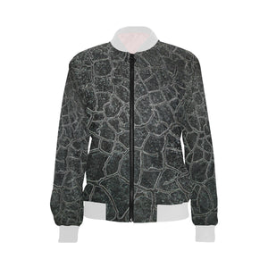 Crackle Black All Over Print Bomber Jacket for Women (Model H36)